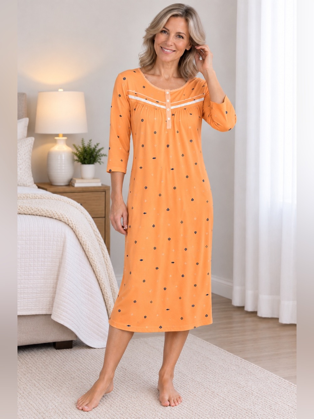 Ladies Lavon 3/4 Sleeve Nightgown